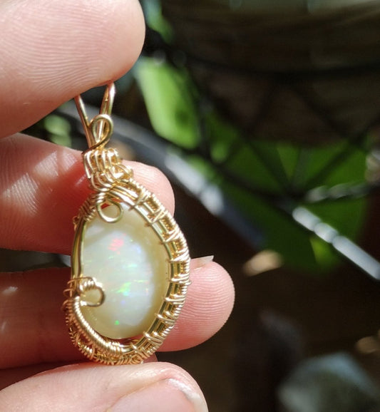 14k Gold Fill Australian Fire Opal Gemstone Pendant